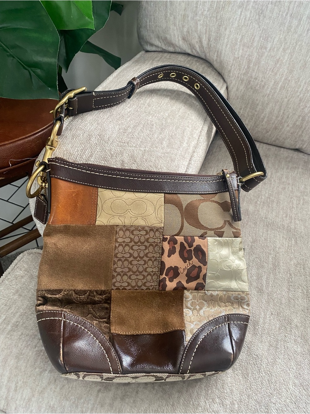 Coach Patchwork Shoulder Bag in Brown and Tan Multi